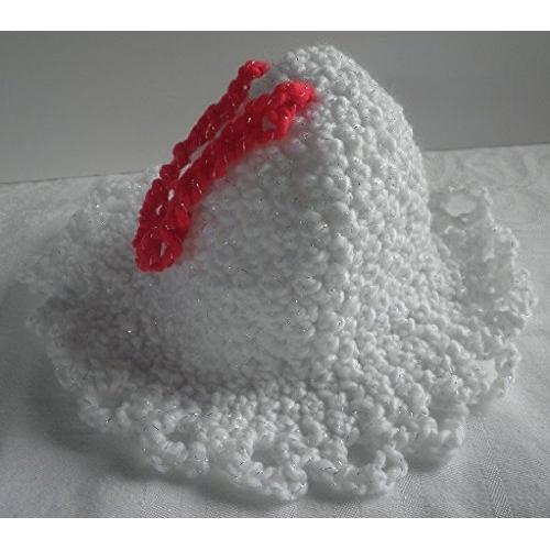 Bells-Crocheted White Bell with Red Hanger
