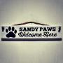 Sandy Paws Welcome Here Wood Sign - Rustic Wall Decor With Rope Hanger - Dog Decor for Home