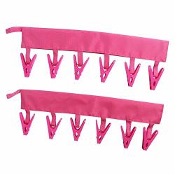 Yansanido Pack 2Bathroom Folding Clothes Hanger Drying Hanger 6 Clips Drip-dry Airing-out (2pcs Rose Red)