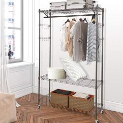 Modrine Heavy Duty Clothing Rack, 3 Tiers Portable Clothes Racks, with Lockable Rolling Wheels, 4 Side Hooks and 1 Clothes Rod (Gray)