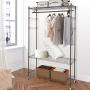 Modrine Heavy Duty Clothing Rack, 3 Tiers Portable Clothes Racks, with Lockable Rolling Wheels, 4 Side Hooks and 1 Clothes Rod (Gray)
