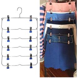 2PC Random Color Clothes Hangers Multilayer Skirt Trouser Hanger for Pants Non Slip Metal Hanger Clips with 12 Clips Clothing Storage Rack Decoration