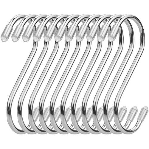 FymuSing 10pcs Sliver S Hooks Heavy Duty, 3.5 inch Metal Steel S Shaped Hook Hanger for Hanging Pans Pots Plants Bags Towels Kitchen