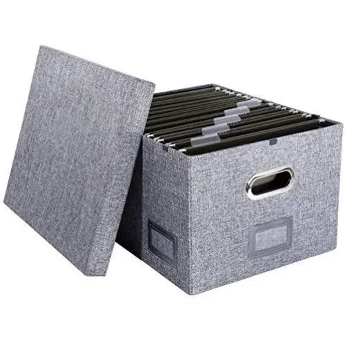 Decorative Fabric Hanging File Folder Boxes - Storage Organizer with Intelligent Rail System Fits Legal & Letter (Grey Linen, 1 Pack) Decorative Fabric Hanging File Folder Boxes - Storage Organizer with Intelligent Rail System Fits Legal & Letter (Grey Linen, 1 Pack)