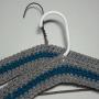 Crocheted Grey with Teal Stripe Coat Hanger Cover Set