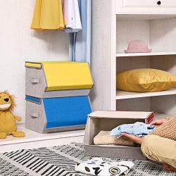 SONGMICS Set of 3 Toy Storage Box, Colorful Toy Storage Organizer, Stackable Kids Clothes Storage Bins, Collapsible Toy Chest with Magnetic Lid, Blue, Orange, and Yellow Colors URCLB03G