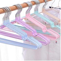 10pcs Stainless Steel Clothes Hanger Non-Slip Space Saving Clothes Hangers with Hook Closet Organizer Drying Racks Random Color