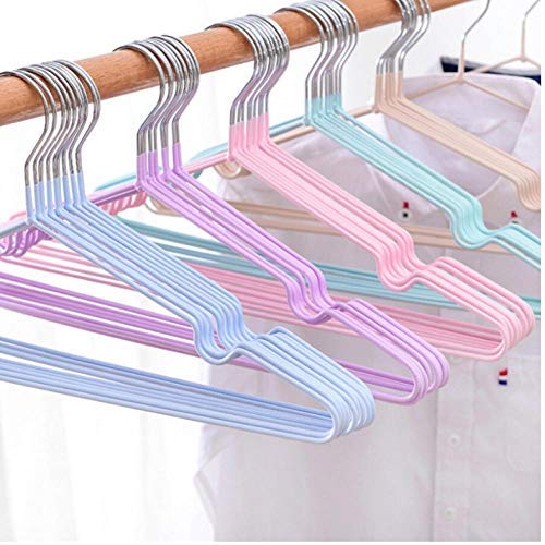 10pcs Stainless Steel Clothes Hanger Non-Slip Space Saving Clothes Hangers with Hook Closet Organizer Drying Racks Random Color