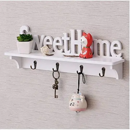 Sweet Home Key Hook Home Decoration Hanger Plastic Wood Wall Mounted Hanger Shelf/Coat Hat Clothes Rack 3pcs