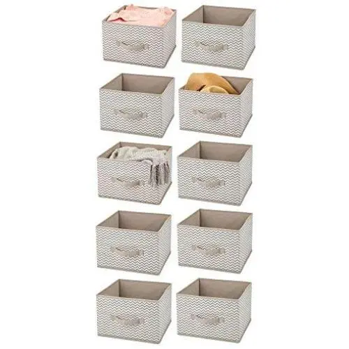 mDesign Soft Fabric Closet Storage Organizer Holder Cube Bin Box, Open Top, Front Handle for Closet, Bedroom, Bathroom, Entryway, Office - Chevron Print, 10 Pack - Taupe/Natural mDesign Soft Fabric Closet Storage Organizer Holder Cube Bin Box, Open Top, Front Handle for Closet, Bedroom, Bathroom, Entryway, Office - Chevron Print, 10 Pack - Taupe/Natural
