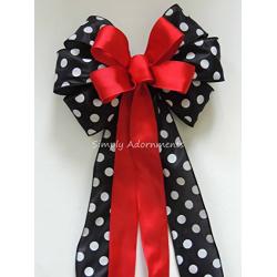 Red Black Birthday Party Decor Red Black White Polka dots Party Decoration Christmas Wreath Bow Christmas Door Hanger Bow Christmas Swag Bow Red Black Ladybug themed decor Red Black Christmas Bow