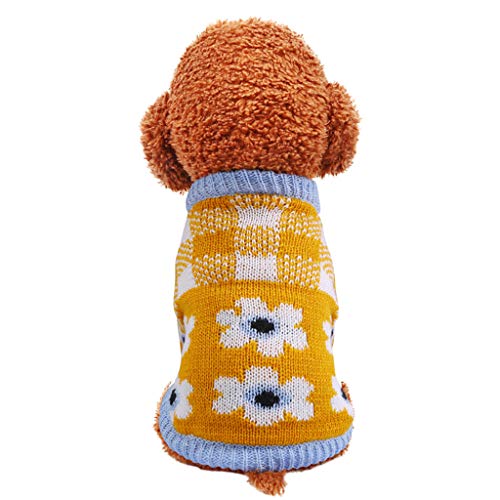 Pet Costume ,Longay Fashion Pet Keep Warm Plaid Flower Sweater Autumn And Winter Cat Dog Clothing (Yellow, S)