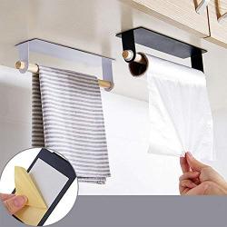 Accreate Practical Kitchen Towel Rack, Single Rod Nail-Free Sticky Commodity Shelf Duster Cloth Hanger (Black)