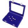 Pasutewel 7 Slots Velvet Glass Rings Earrings Jewellery Display Stand Storage Boxes Holder Organiser Tray Case - Blue