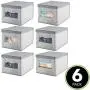 mDesign Soft Fabric Stackable Closet Storage Organizer Holder Boxes Bin with Clear Window, Attached Hinged Lid - Bedroom, Hallway, Entryway, Closet, Bathroom - Textured Print, Large, 6 Pack - Gray mDesign Soft Fabric Stackable Closet Storage Organizer Holder Boxes Bin with Clear Window, Attached Hinged Lid - Bedroom, Hallway, Entryway, Closet, Bathroom - Textured Print, Large, 6 Pack - Gray