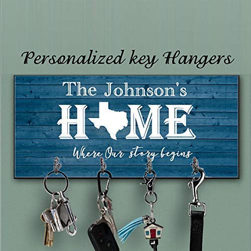 Personalized Wall Mount Key Rack, Blue key holder for wall, State home key hanger, Housewarming Gift, Anniversary Design,Housewarming Gift,Personalized Gift,Wall Key Rack, Custom key rack, home decor