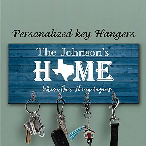 Personalized Wall Mount Key Rack, Blue key holder for wall, State home key hanger, Housewarming Gift, Anniversary Design,Housewarming Gift,Personalized Gift,Wall Key Rack, Custom key rack, home decor
