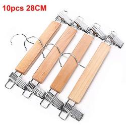 KYCPTNFJ 10pcs Clothes Hanger Adjustable Anti Slip with Clips Anti-Rust Natural Durable Wooden Practical Pants Home Laundry Skirt
