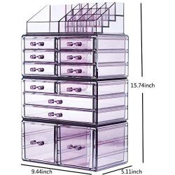 Readaeer Makeup Cosmetics Organizer Storage Display Boxes with 12 Drawers (Purple)