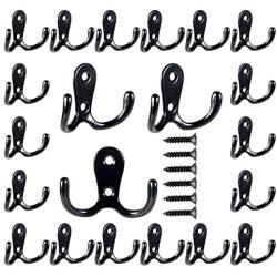 21 Pack Coat Hooks, POZEAN Hooks for Hanging with 42pcs Screws, Black Towel Hooks Wall Hooks for Hanging Coat Scarf, Bag, Towel, Key, Cap, Cup, Hat and More