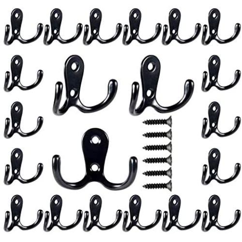 21 Pack Coat Hooks, POZEAN Hooks for Hanging with 42pcs Screws, Black Towel Hooks Wall Hooks for Hanging Coat Scarf, Bag, Towel, Key, Cap, Cup, Hat and More