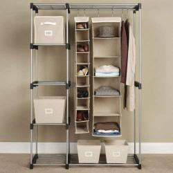 Portable Closet Organizer Clothes Hanger Silver Generic C Double Rod Freestanding Storage Rack Steel Home Garment Shelf G68