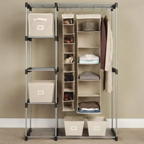 Portable Closet Organizer Clothes Hanger Silver Generic C Double Rod Freestanding Storage Rack Steel Home Garment Shelf G68 Portable Closet Organizer Clothes Hanger Silver Generic C Double Rod Freestanding Storage Rack Steel Home Garment Shelf G68