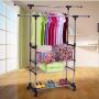 Cypressshop Double Hanging Rail Garment Clothes Hanger Airing Holder Rack 3 Tiers Rolling Trolley Cart Dryer Storage Organizer Laundry Dorm Bedroom Space Saving Home Furniture