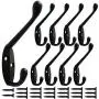 Topspeeder Coat Hooks 9 Pack Heavy Duty Wall Mounted for Hat Hardware Dual Prong Retro Coat Hanger with 20 Screws Black Color (Black)