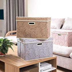 Prandom Large Stackable Storage Bins with Lids Fabric Decorative Storage Boxes Cubes Organizer Containers Baskets with Cover Handles Divider for Bedroom Closet Living Room 17.7x11.8x11.8 Inch 3 Pack