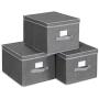 SONGMICS Set of 3 Foldable Storage Boxes with Lids, Fabric Cubes with Label Holders, Storage Bins Organizer, 11.8 x 15.7 x 9.8 Inches, Smoky Gray URYLB40G