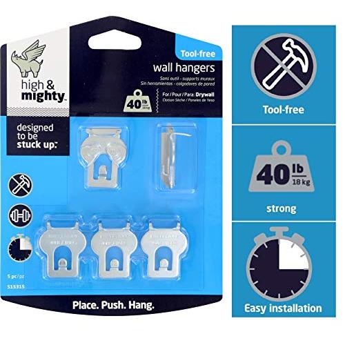 High & Mighty 515315 Tool Free Picture Hanging Kit 40 lb Limit, 5 Pieces, Silver