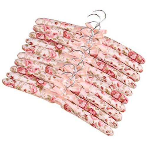 Fivtyily 10 Pack Padded Hangers with Metal Hook Anti Slip Sponge Satin for Sweaters Dresses Coats (Light Pink)