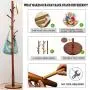 WALTSOM Coat Racks Free Standing, Wooden Coat Hat Tree with 8 Hooks and Solid Round Base, Hallway Entryway Coat Hanger Hook Stand for Clothes, Scarves, Handbags, NO Tools Required (Caramel)