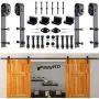 PeggyHD 12FT Heavy Duty Sliding Barn Door Hardware Kit Double Wood Door Track Roller Kit Wall Mounted J Shape Hanger (2 x Door Set) PeggyHD 12FT Heavy Duty Sliding Barn Door Hardware Kit Double Wood Door Track Roller Kit Wall Mounted J Shape Hanger (2 x Door Set)