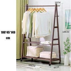 WZF Coat Hanger with Pulley Clothes Hanger/Hats/Shoes Clothing Rack Coat Hanger in Solid Wood Type Single Rod 2 Levels (Color: Brown Dimensions: 100 cm)