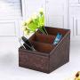 Retro PU Leather Storage Boxes Container Case Flower Pattern Remote Controls Holder Home Decoration Office Supplies