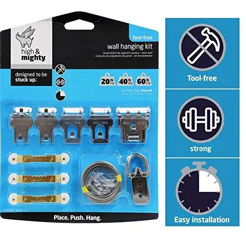 HIGH & MIGHTY 515312 Tool Free Picture Hanging Kit, 13 Pieces, up to 60LB Limit, Silver HIGH & MIGHTY 515312 Tool Free Picture Hanging Kit, 13 Pieces, up to 60LB Limit, Silver
