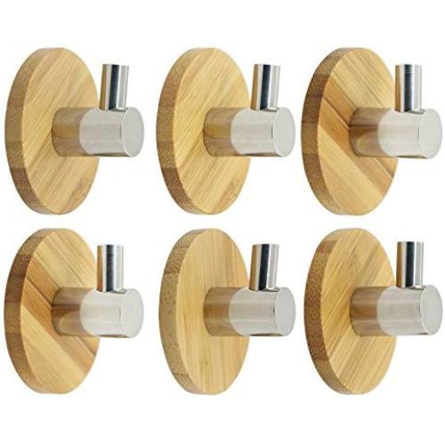 Utility Hook, Windspeed Stainless Steel Clothes Tower Hanger Holder Hood With Wooden Wall Mount For 6 Packs (Style 1)