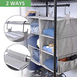 StorageWorks 2PCS Detachable 3-Shelf Hanging Closet Organizers, Collapsible Closet Hanging Shelves for Clothes and Shoes, Canvas, Gray, 12&quotx12&quotx21"