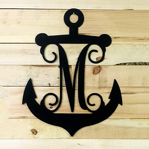 22" Modern Anchor Monogram, Door Hanger, Nautical Metal Wall Art