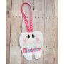 Tooth fairy pouch hanging hanger teeth name personalized personalization monogram monogrammed embroidered embroidery felt ribbon vinyl bag tote pillow pink purple red door doorknob child boy girl kid