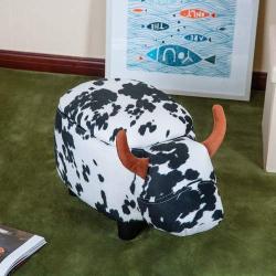 TREXM Have-Fun Series Upholstered Ride-on Storage Ottoman Footrest Stool with Vivid Adorable Animal Shape Storage Box,Black and White Cow