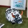 TREXM Have-Fun Series Upholstered Ride-on Storage Ottoman Footrest Stool with Vivid Adorable Animal Shape Storage Box,Black and White Cow