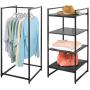mDesign Modular Closet Organizer System, Vertical Storage Unit - Sturdy Steel Frame, Wood Shelves and Garment Rack for Bedroom, Hallway, Entryway, Closets, Set of 2 - Charcoal Gray/Black