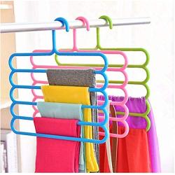 5PC Random Color 5 Layers Non-Slip Multi Functional Clothes Hangers Pants Storage Hangers Cloth Rack Scarf Tie Rack Space Saving Organizer