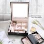 ProCase Jewelry Boxes Organizer for Women Girls, Two Layers Large Jewelry Display Storage Holder Case with Mirror Lock for Necklace Earrings Bracelets Rings Watches -Black