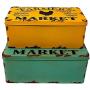 DNS Storage Boxes with Covers Tin Metal Stackable Decorative Craft Photos Keepsake Farmers Market Chicken Theme (Set of 2)