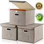 Large Storage File Boxes with Lid [3-Pack] Collapsible Linen Fabric Storage Filing Boxes Organizer Decorative,Letter Legal Size,Gray,Office(15&quotL x 12.2&quotW x 10.75&quotH)