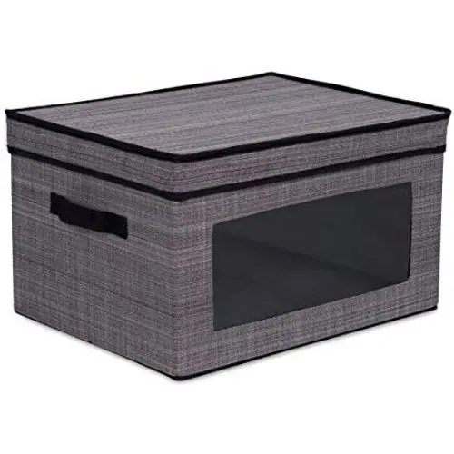 Internets Best Storage Boxes with Window | Durable Storage Bin Basket Containers with Lids and Handles | Clothes Nursery Toys Organizer | Grey